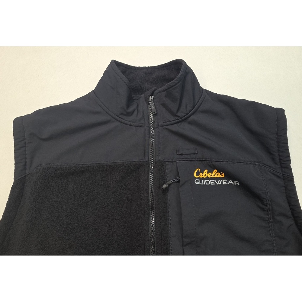 Cabelas Vest Mens L Black Guidewear Polartec Full Zip Pockets Fleece & Softshell